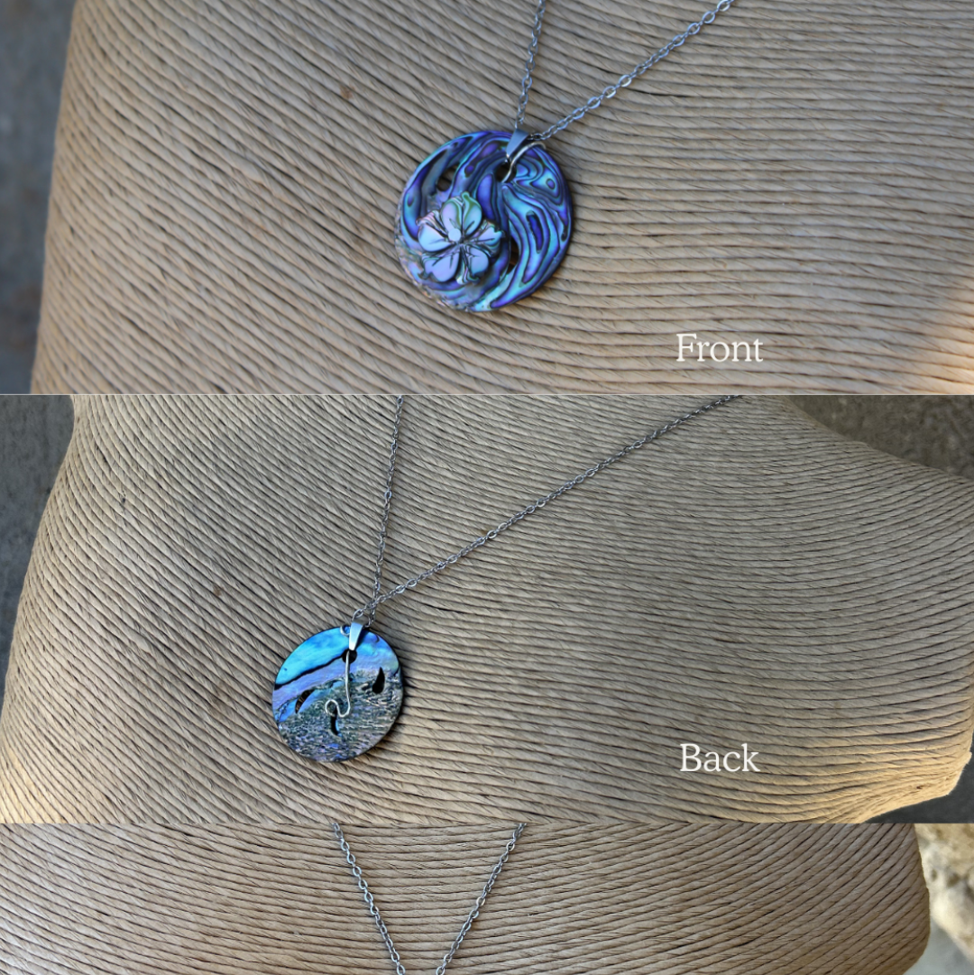 Hibiscus Halo Pāua Pendant & Chain ( 1of1 )