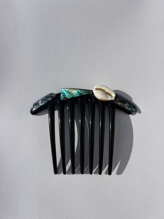 NZ Polished Pāua & Cowrie Hair Piece - Made To Order