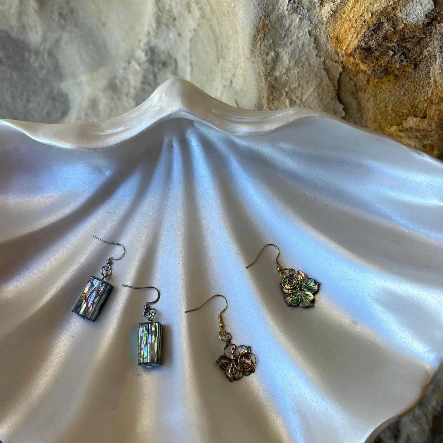 Mini Pāua Hibiscus Flower Earrings ( Limited Edition )